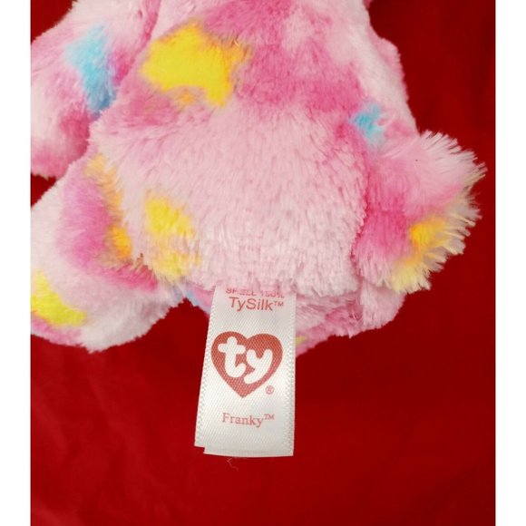 Ty Beanie Boos Franky Bear Pink TySilk Tie Dye Glitter Eyes Soft 6 inch Plush - Picture 6 of 8